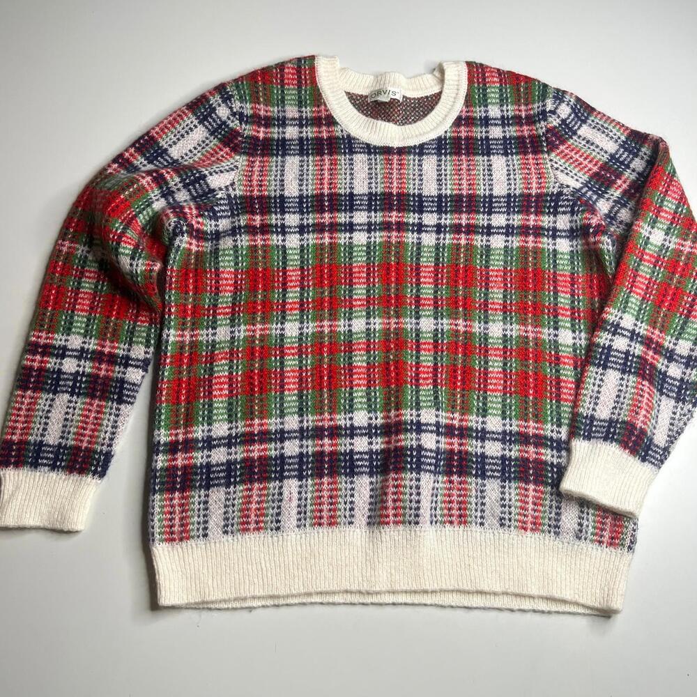 Vintage Orvis Plaid Wool Blend Mohair Sweater Crewneck Size L‎